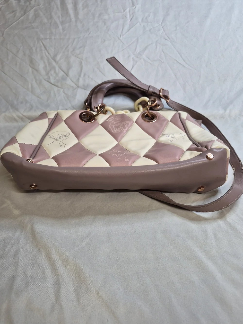 Women’s Quilted Harlequin Satchel in Mauve and Cream